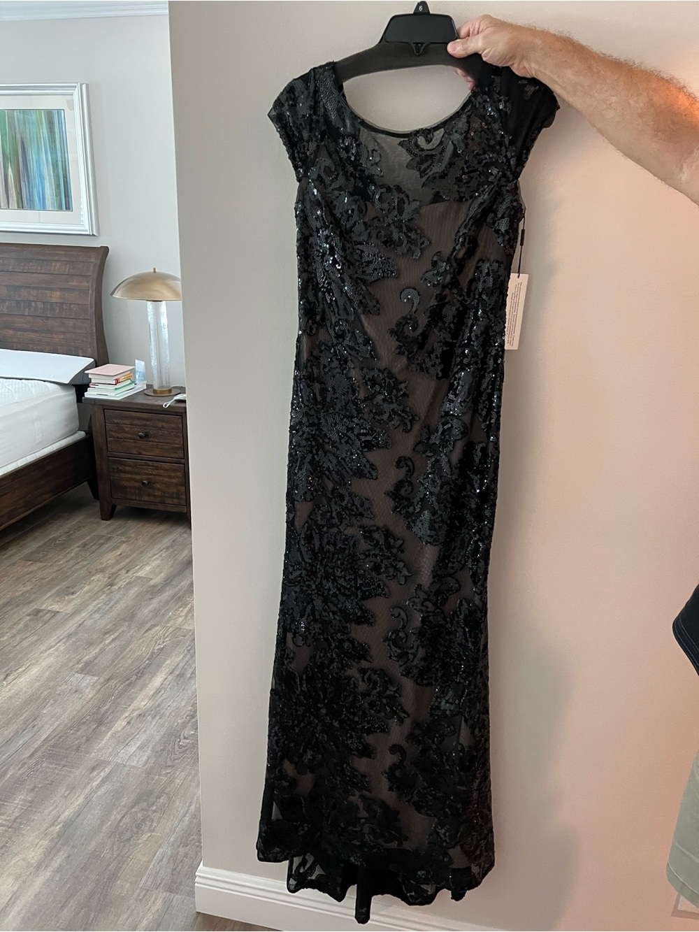 Calvin Klein Black Sequin Embellished Evening Gown